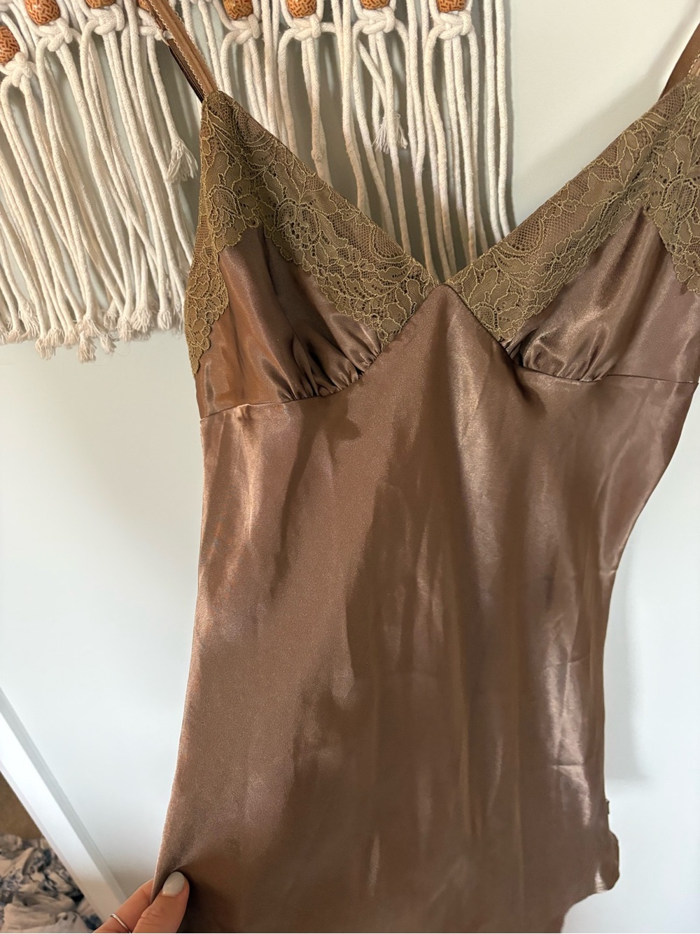 La SENZA Satin Lace-Trim Slip Dress - Taupe - Picture 3 of 6